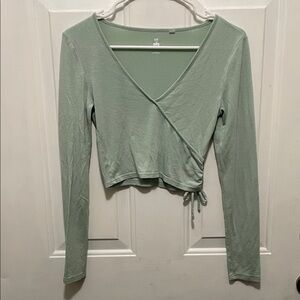 Me to We Sage Green Wrap Long Sleeve Top